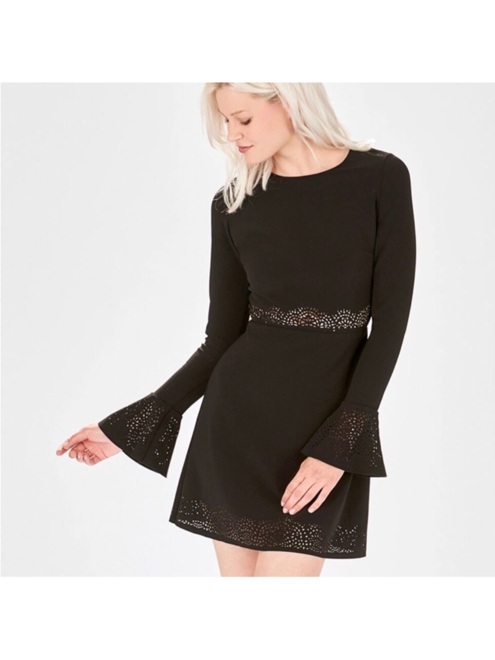 PARKER Sonoma Laser Cut Bell Sleeve Dress Sz M